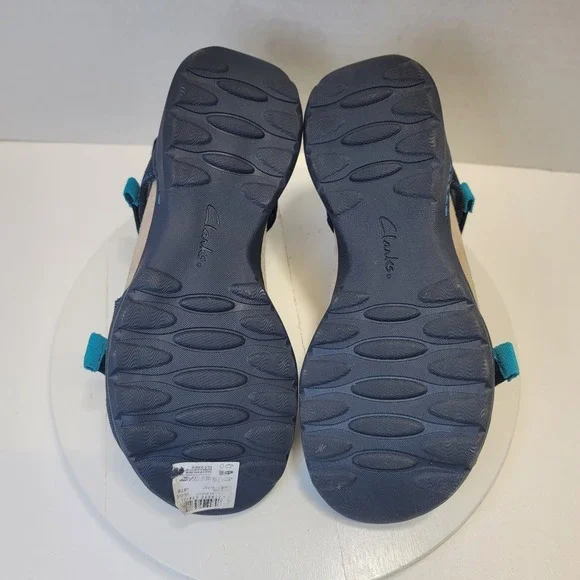 Clarks Flats Sandal Shoes Amanda Sprint Blue Suede Comfort Sporty Strap - Picture 9 of 14